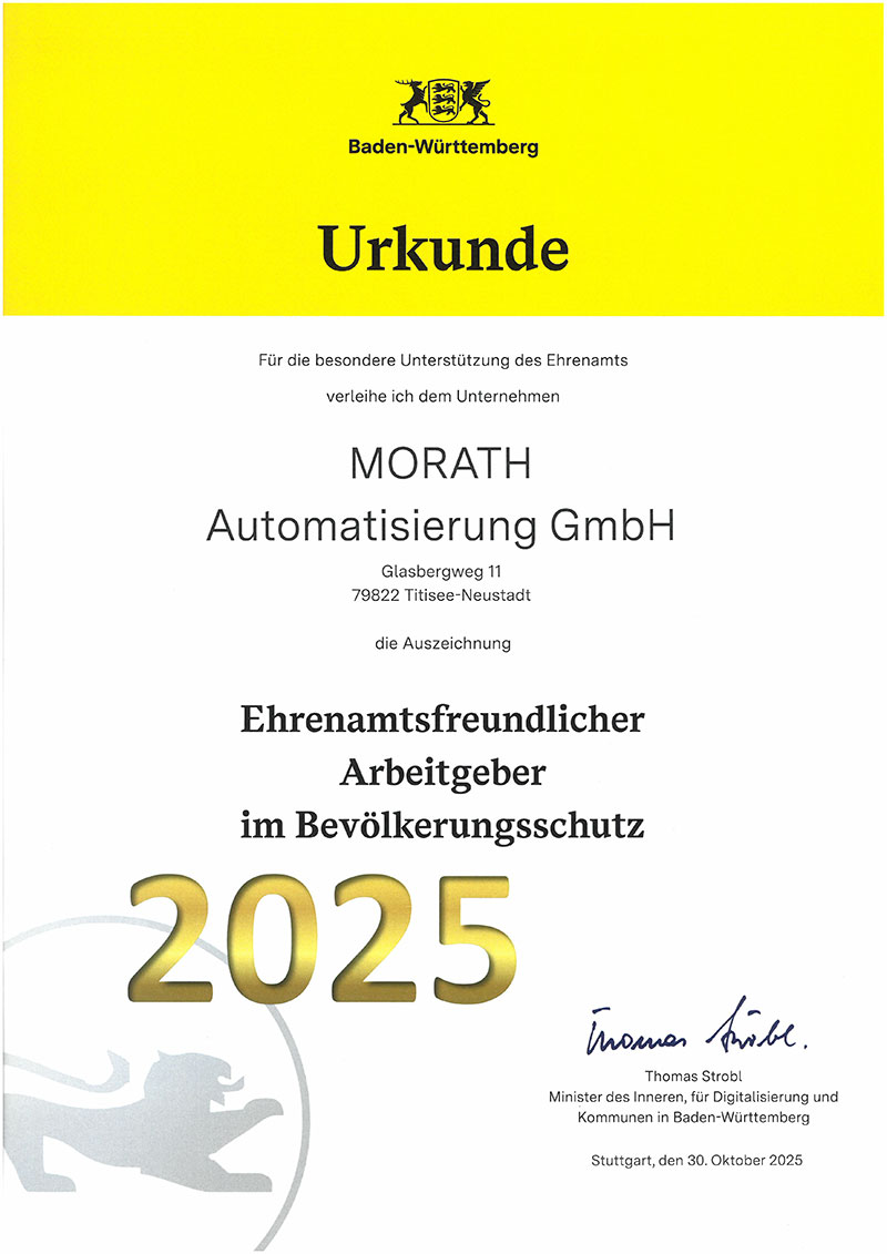 Urkunde ehrenamtsfreundlicher Arbeitgeber Im Bevölkerungsschutz 2025